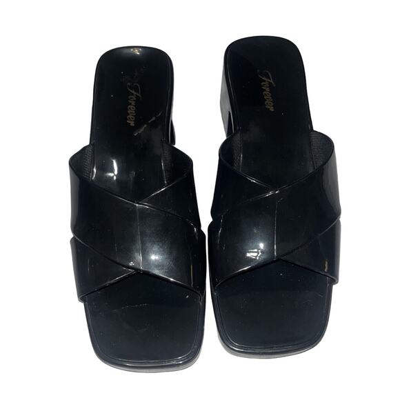 Vintage Forever 21 Sz 7 Black Jelly Chunky Slides 90s Y2K - Picture 1 of 6
